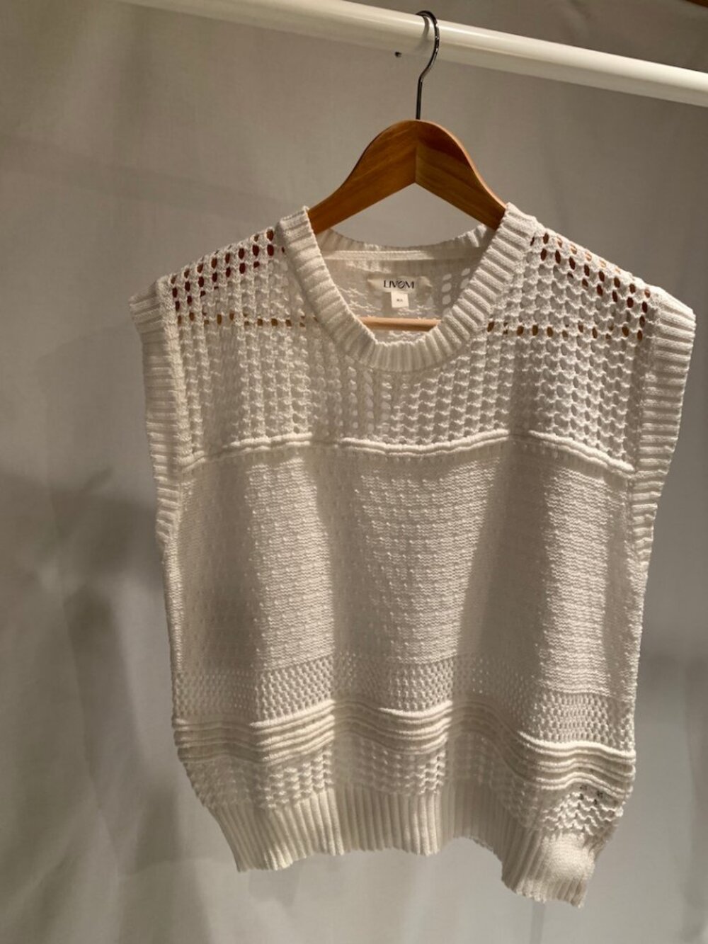 Livom Cream 100% Cotton Open Knit Sleeveless Tank Top Size L
